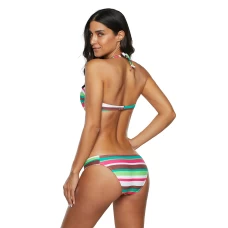 Green and Pink Striped Halter Bikini Top & Hipster Bottom 